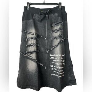 Black Distressed Look Denim Medium Skirt